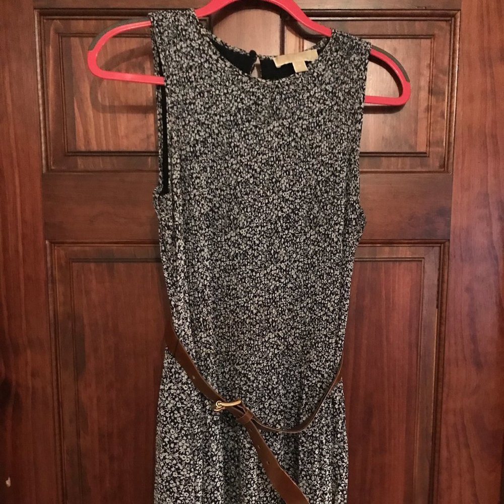 Michael Kors navy blue floral shift dress with belt size M